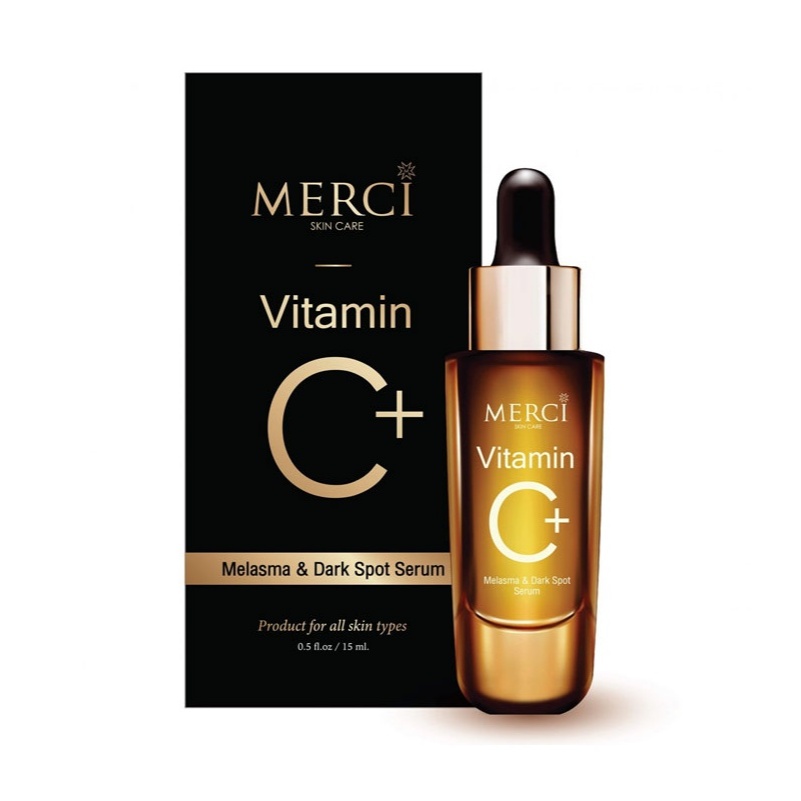 *(สีดำ-แบบขวด) เซรั่มเมอร์ซี่ สูตรฝ้ากระ Merci Vitamin C Melasma & Dark Spot Serum 15 ml.