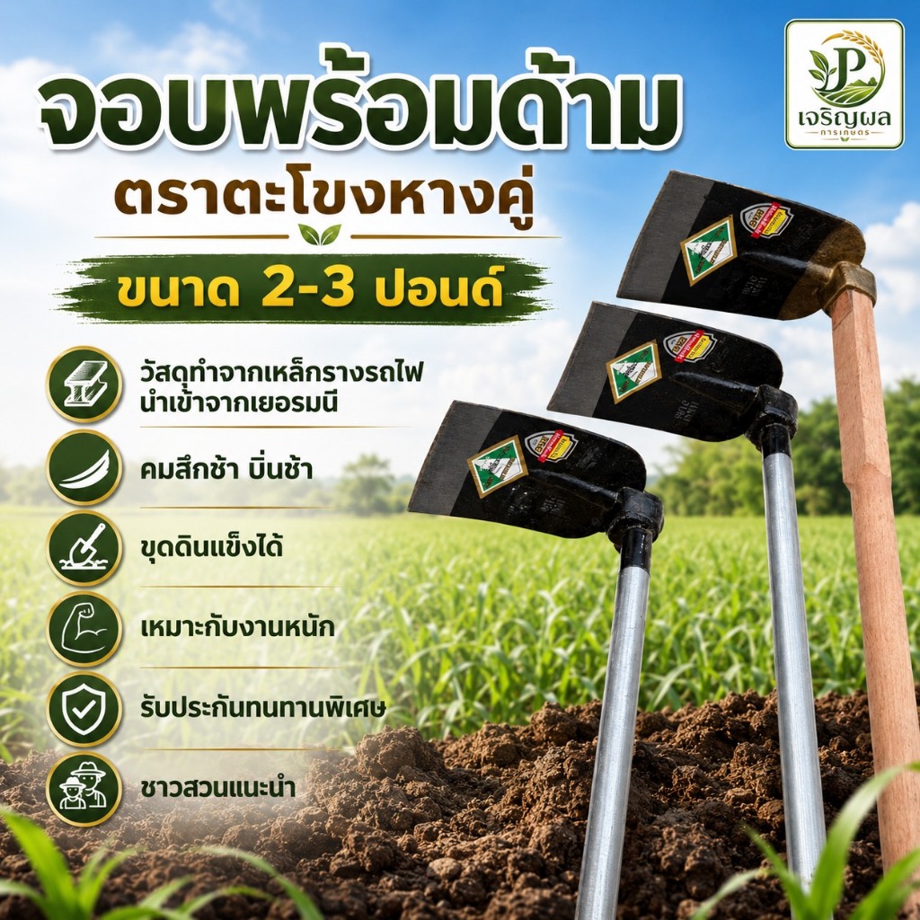 จอบ จอบถากหญ้า จอบเหล็ก จอบขุดดิน จอบพร้อมด้าม ตราจระเข้ ของแท้100%