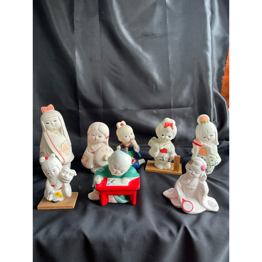 ชื่อตุ๊กตาดินเผาญี่ปุ่นโบราณ ฮากาตะนิงเงียว (Hakata Dolls) งานคราฟต์แท้ 8 ตัวสภาพสวย