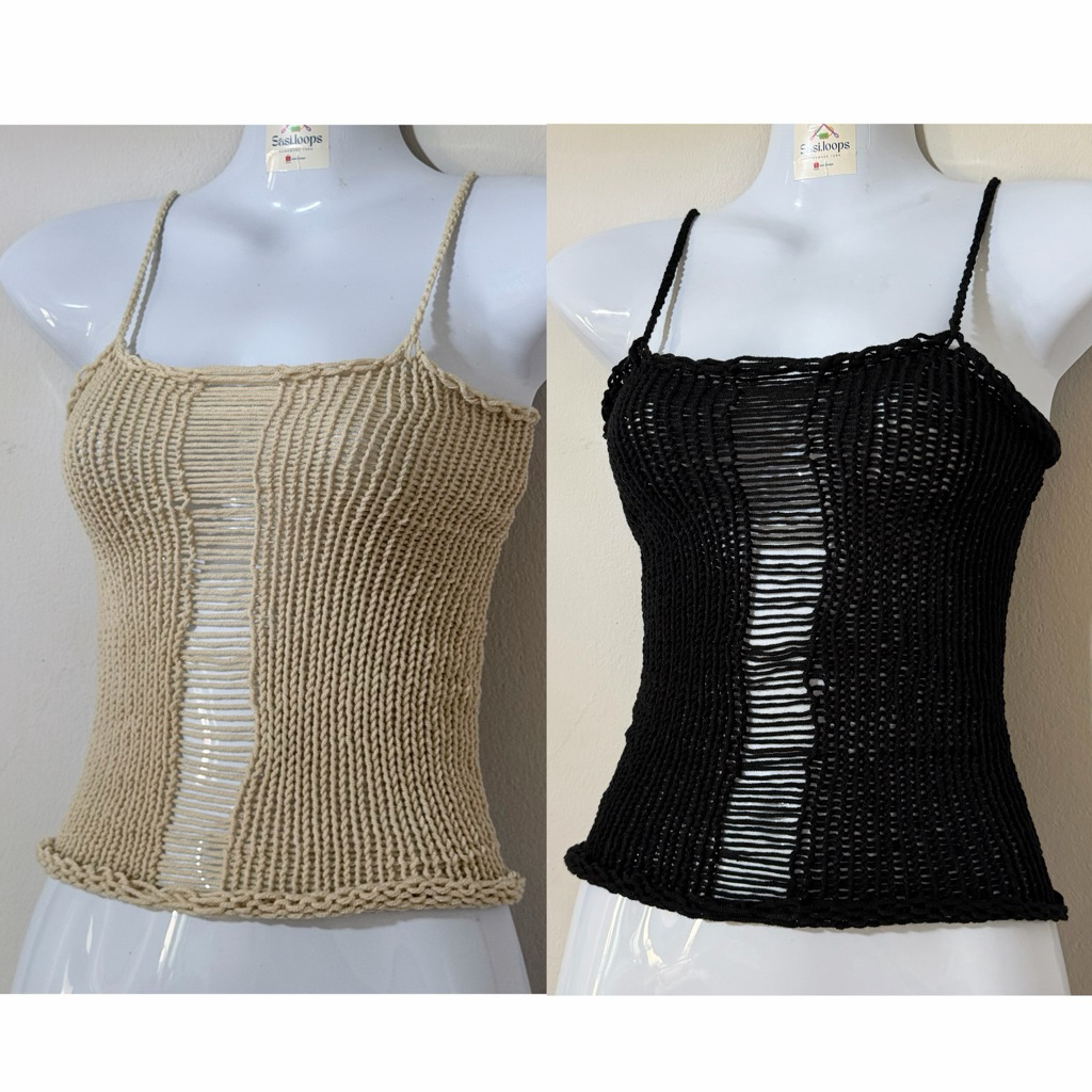เสื้อถัก ไหมพรม สายเดี่ยวแต่งขาดด้านหน้า 20 สี|  Knitting Top🏖️ (พร้อมส่ง)