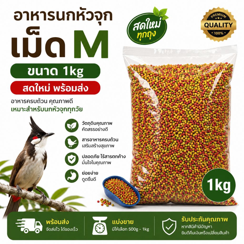 สุพรีมเม็ดกลม อาหารสำหรับนกหัวจุก ขนาด 500-1000 กรัม