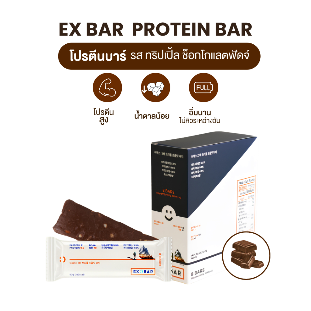 [เซต 8ชิ้น] EX Protein Bar โปรตีนบาร์สไตล์เกาหลี รสทิปเปิ้ล ช็อกฟัดจ์ โปรตีนสูง อิ่มนาน 40g. x8