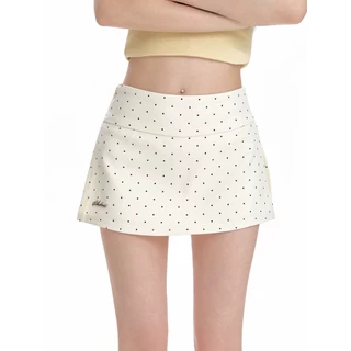 [Double layered shorts skirt with zipper]สไตล์อเมริกันวินเทจผู้หญิงกีฬาลมสบาย ๆ ลายจุดเต็มพิมพ์กางเกงขาสั้นกระโปรง