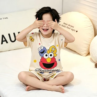 ชุดนอนเด็ก 2 ชิ้น การ์ตูน ผ้าฝ้ายนุ่ม ไซส์ 95-158cm (12-44กก.) ชาย&หญิง แขนสั้น ขาสั้น พร้อมส่งจากไทย