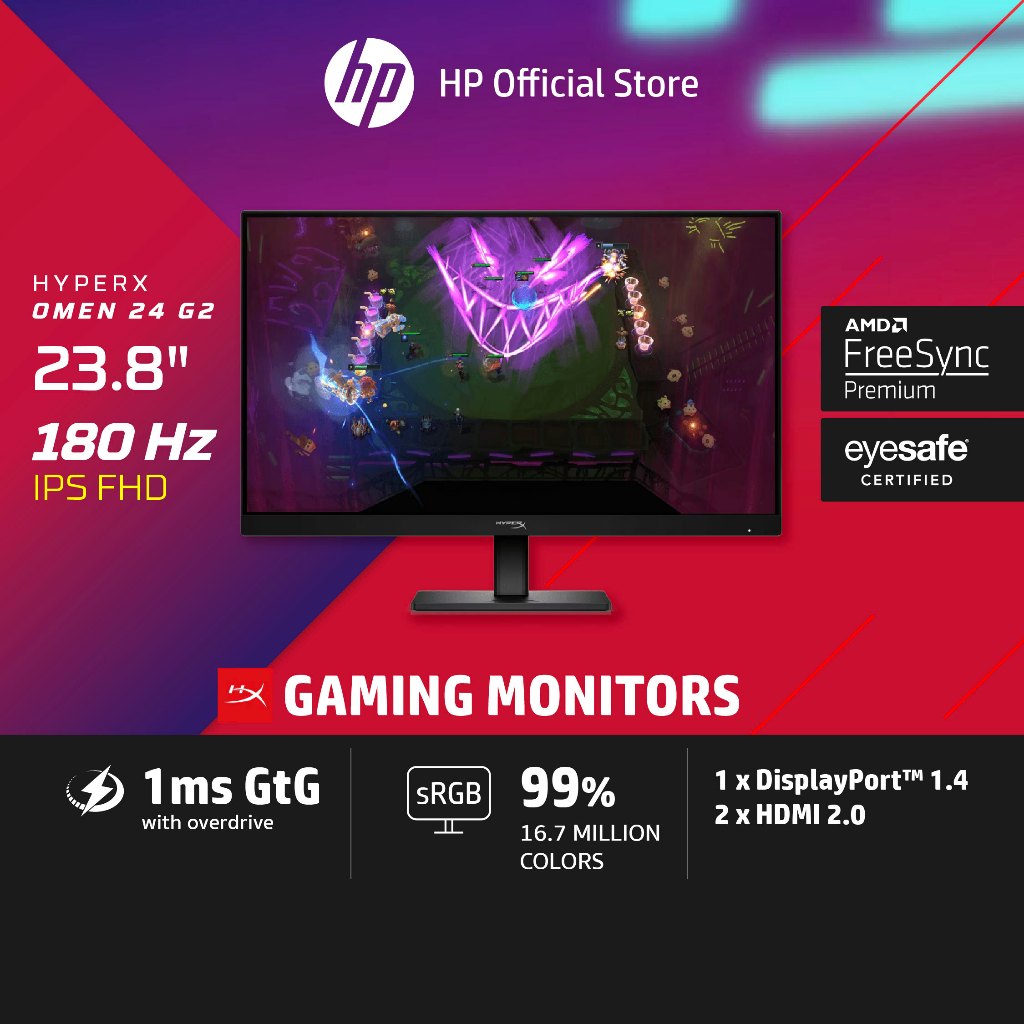 HyperX OMEN 23.8 180Hz FHD LED Gaming Monitor อัตรารีเฟรชสูง สบายตากันแสงสีฟ้า การป้องกันดวงตา จอคอมเล่นเกม