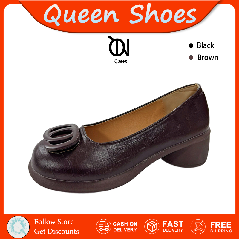 Queen รองเท้าส้นสูงสำหรับสตรี สไตล์ย้อน เสริมความสูง ใส่สบาย แฟชั่นสากล ใส่สบายทุกโอกาส เดินง่าย แถมนุ่มมากก
