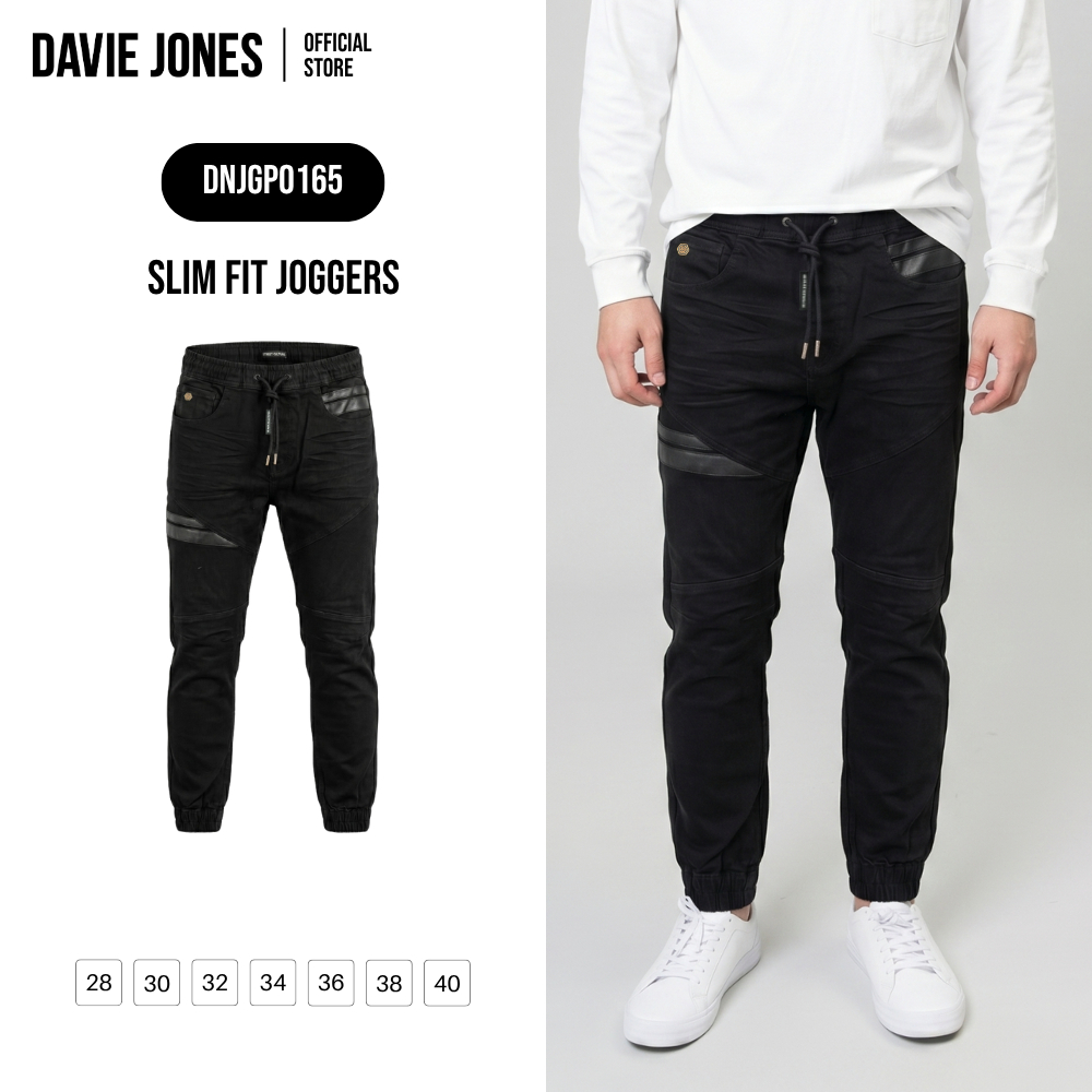 DAVIE JONES [BE FEARLESS] กางเกงจ็อกเกอร์ผู้ชาย Slim Fit Joggers สีดำ GP0165