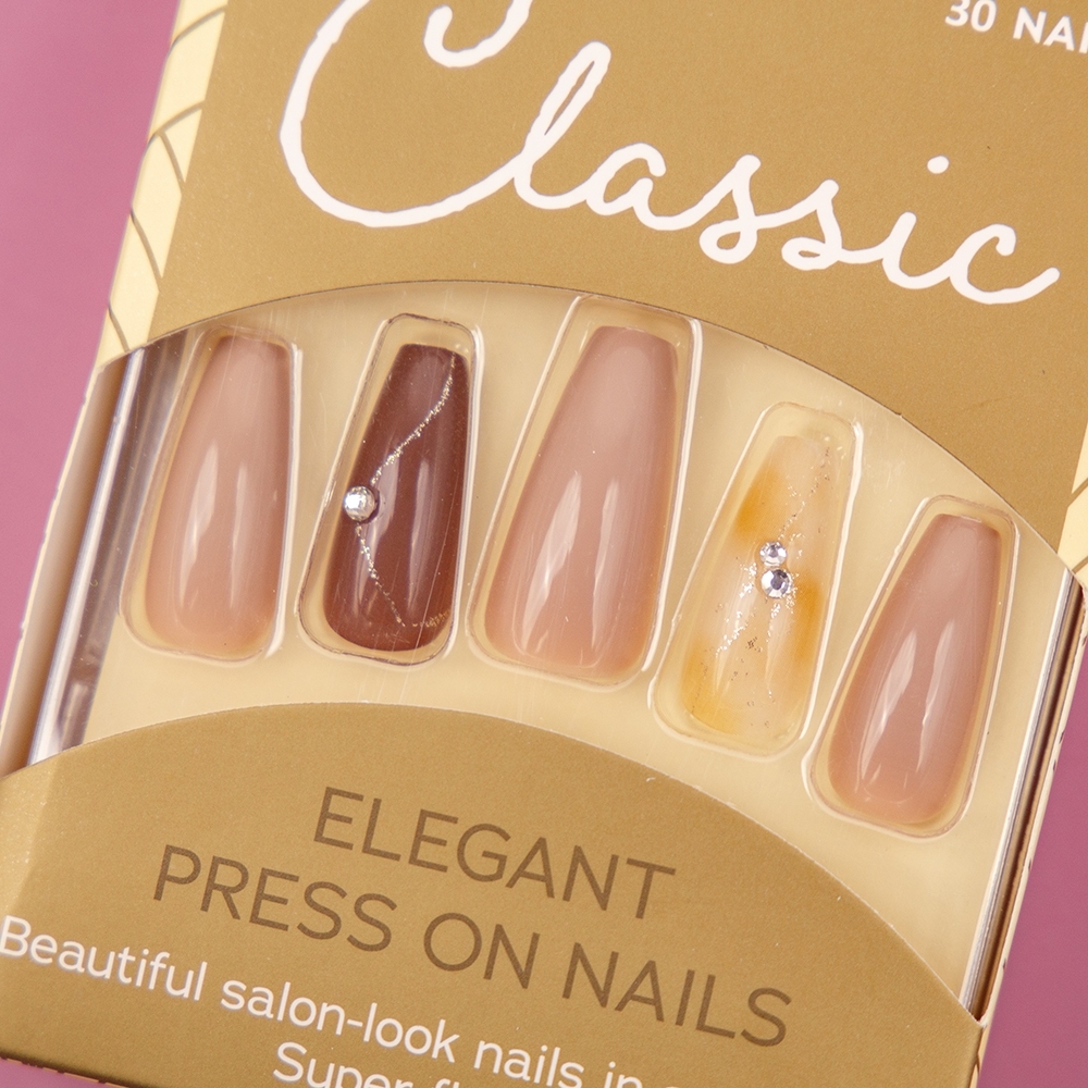 เล็บปลอมสำเร็จรูปเกรดพรีเมียม Classic Elegant Press On Nails สวยแพง เรียบหรู บรรจุ 30 ชิ้น