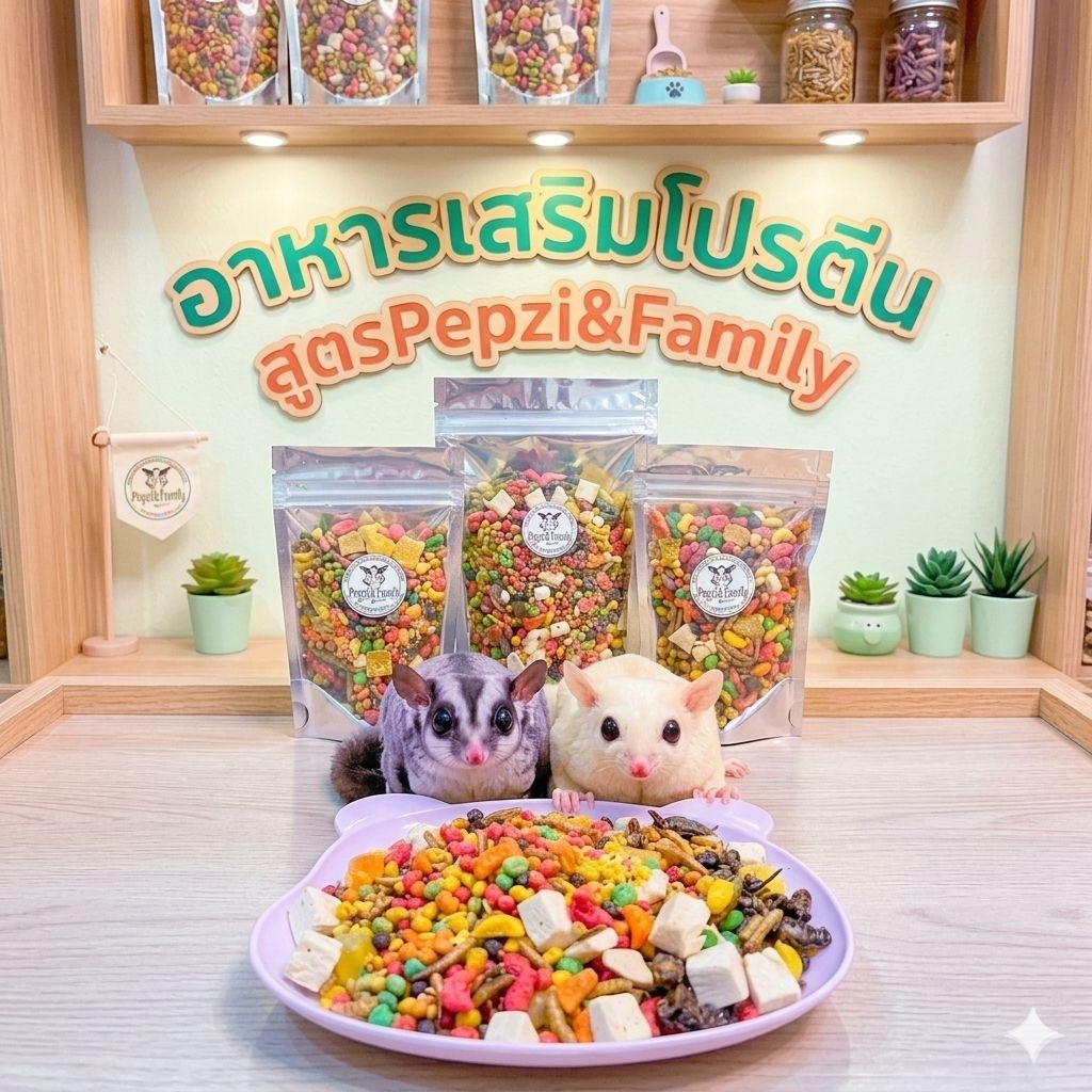 อาหารเสริมโปรตีนสูตรร้านPepzi&family​ สำหรับ​ชู​ก้า​ กระรอก​แฮมเตอร์​ แกสบี้​ เม่นเเคระ​