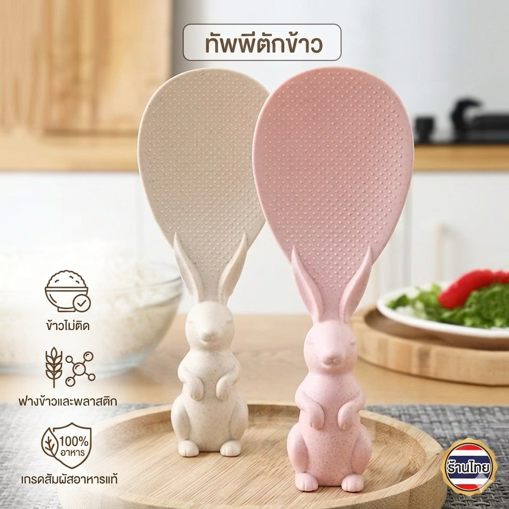 (ร้านไทย) ทัพพีตักข้าวรูปกระต่ายตั้งได้ ข้าวไม่ติดทัพพีล้างง่าย (เครื่องครัวอุปกรณ์ประกอบอาหาร)