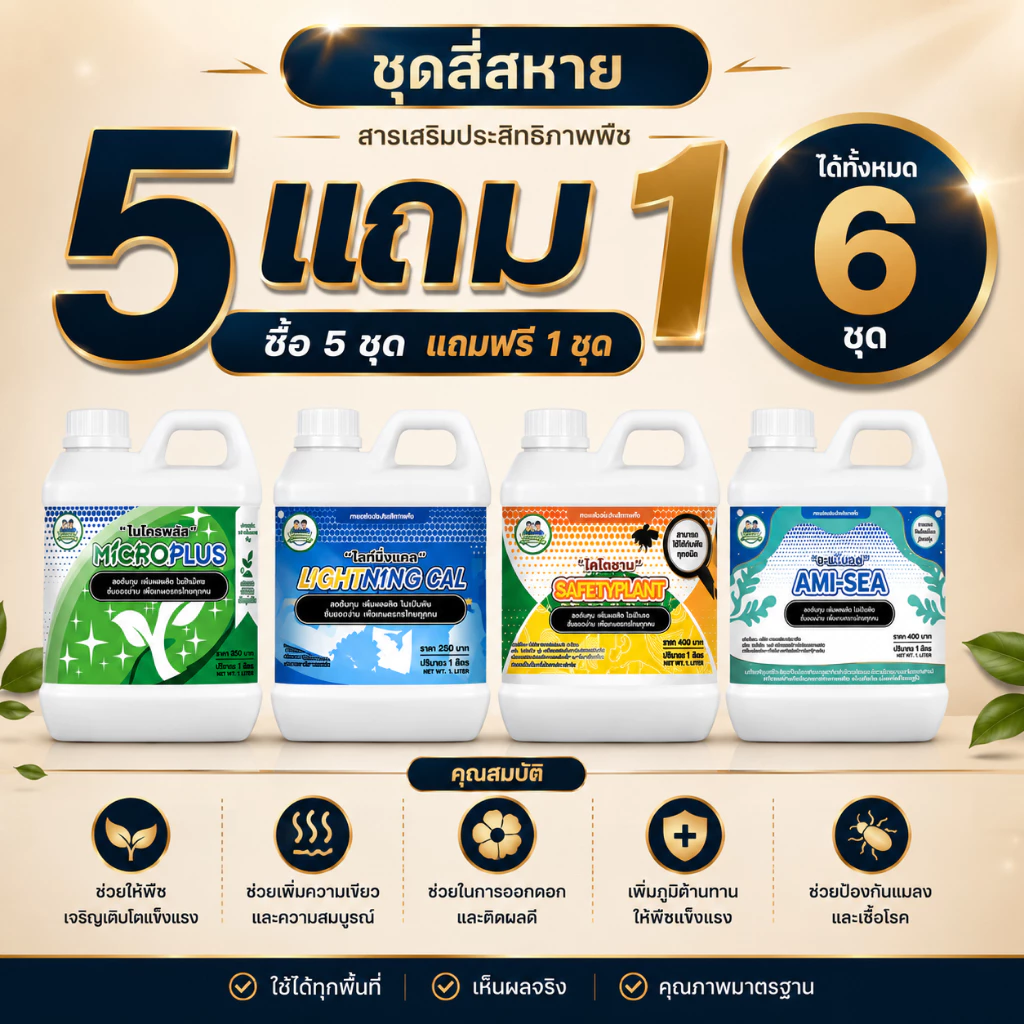5 ชุดแถม 1 ชุดสี่เกลอ เกษตรรับทราบ เซฟตี้แพลนท์ ไมโครพลัส ไลนิ่งแคล อะมีซี