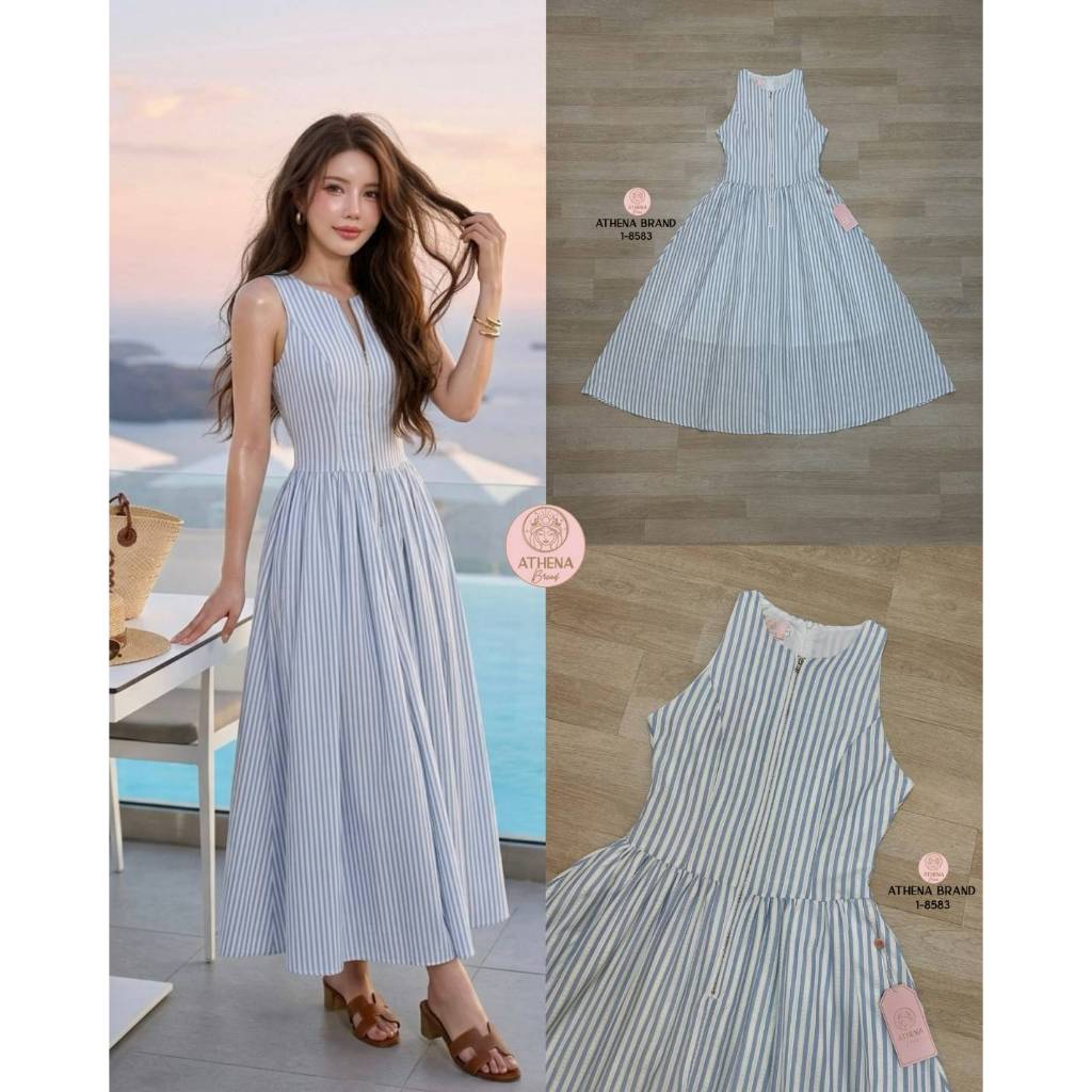 Athena Dressแขนกุดลายทาง