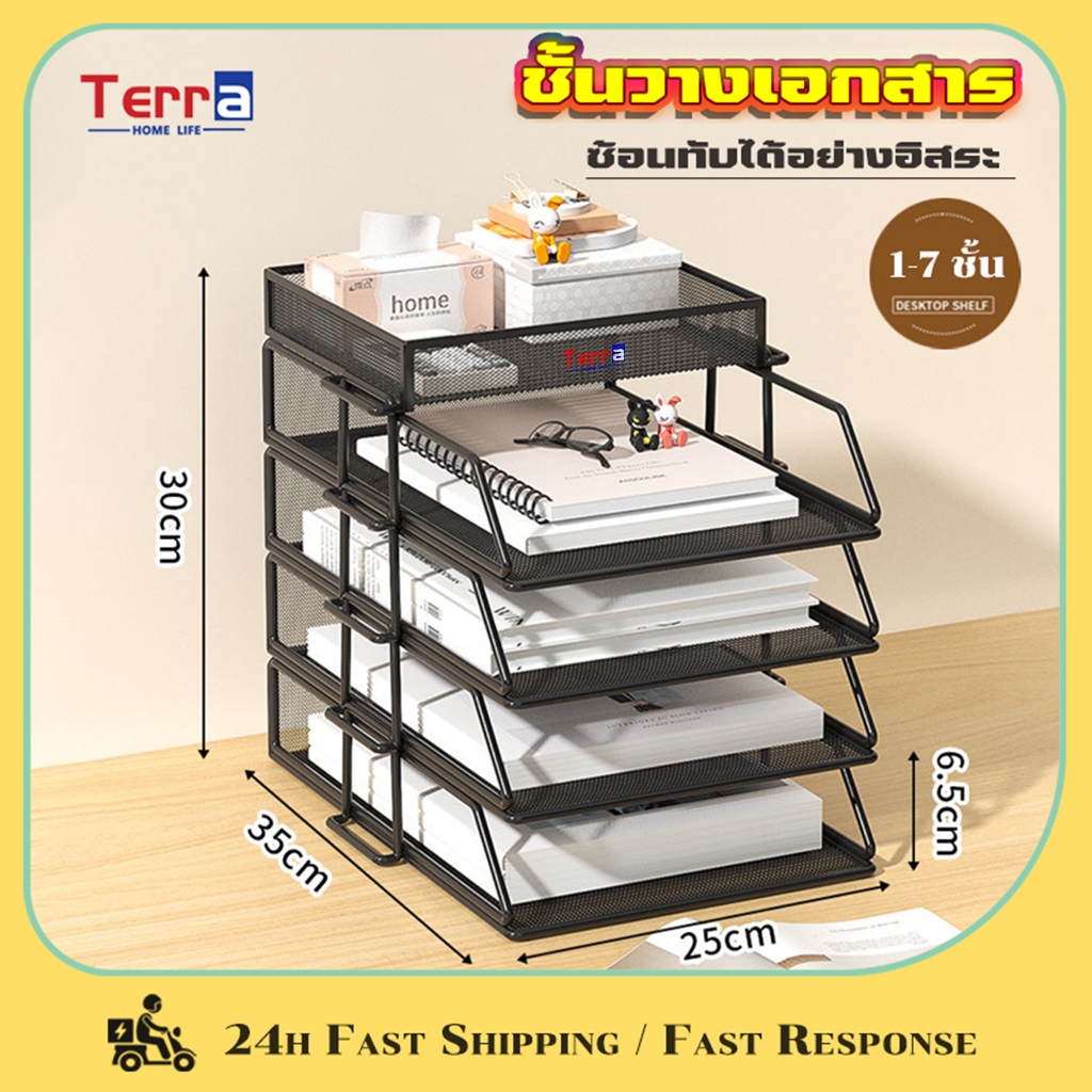 Terra Home Life ชั้นวางเอกสาร เก็บเอกสาร โลหะทั้งหมด 1-7 ชั้น ซ้อนทับได้อย่างอิสระ แข็งแรงทนทาน ถาดเอกสาร a4