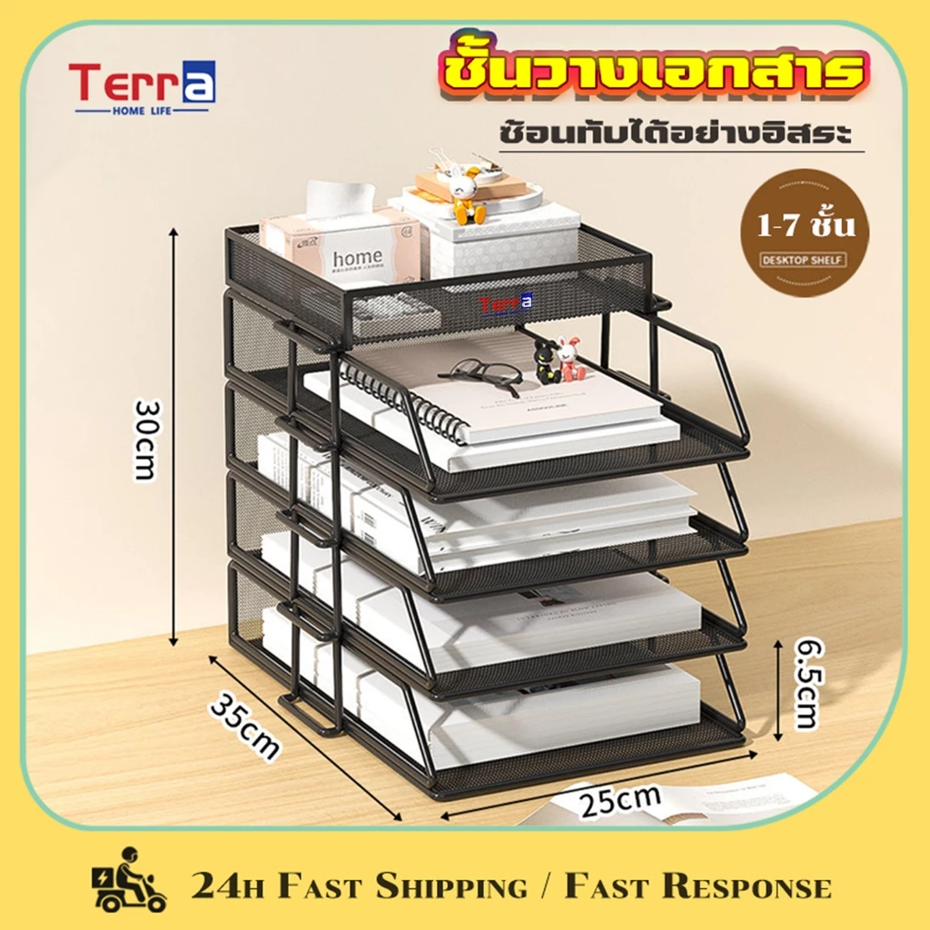 Terra Home Life ชั้นวางเอกสาร เก็บเอกสาร โลหะทั้งหมด 1-7 ชั้น ซ้อนทับได้อย่างอิสระ แข็งแรงทนทาน ถาดเอกสาร a4