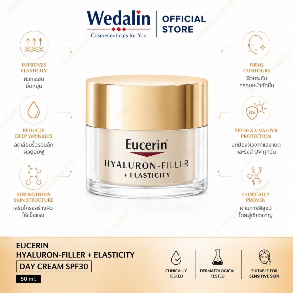 ยูเซอริน Eucerin Hyaluron-filler + Elasticity Day Cream SPF30 50ml | ลดริ้วรอย ลดจุดด่างดำ กระ ฝ้า [HE]