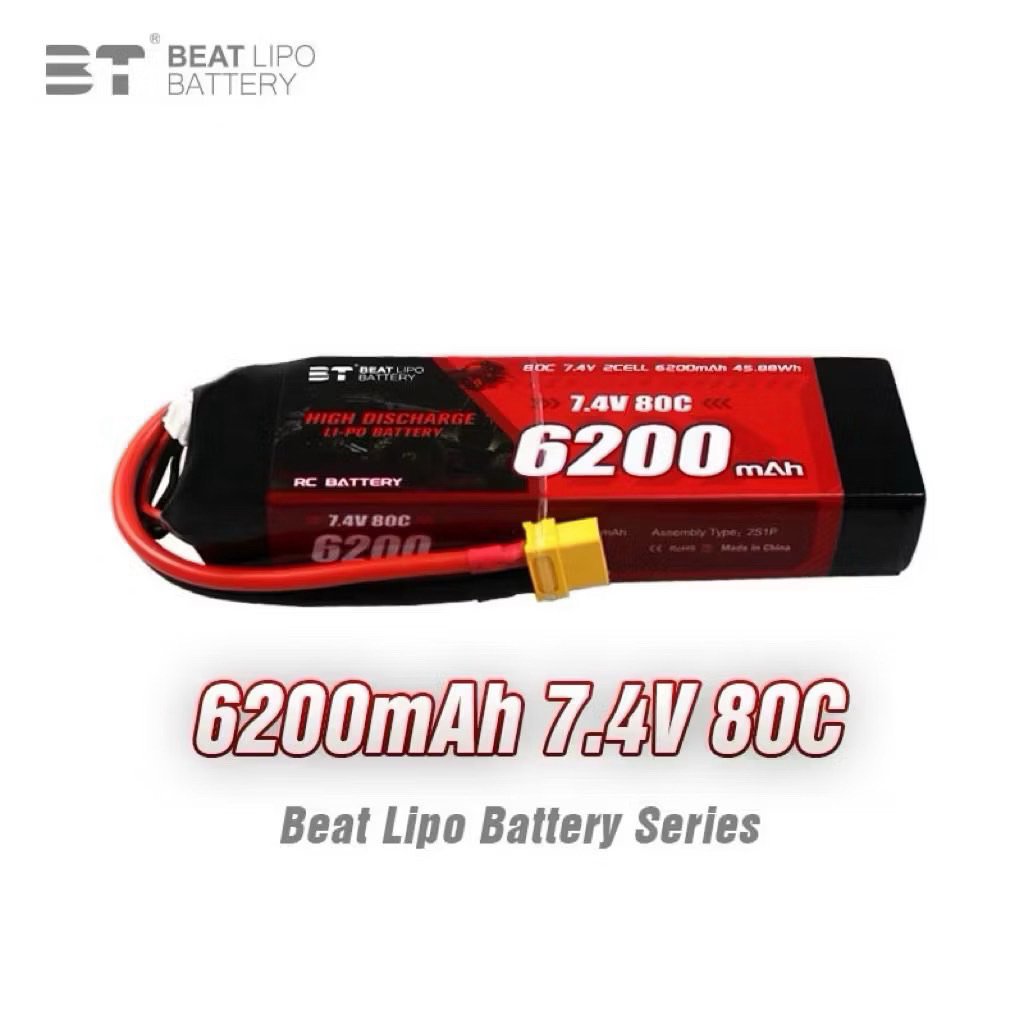 BT Lipo 2s 7.4V 6200mAh 80c (ปลั๊กXT60) มีแผ่นอลูแนบ ทน คุ้ม