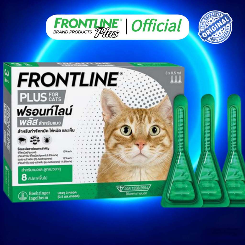 Frontline plus ยากำจัดหมัดและเห็บแมว ขับไล่เห็บแมว และป้องกันหมัด เหา และเห็บ