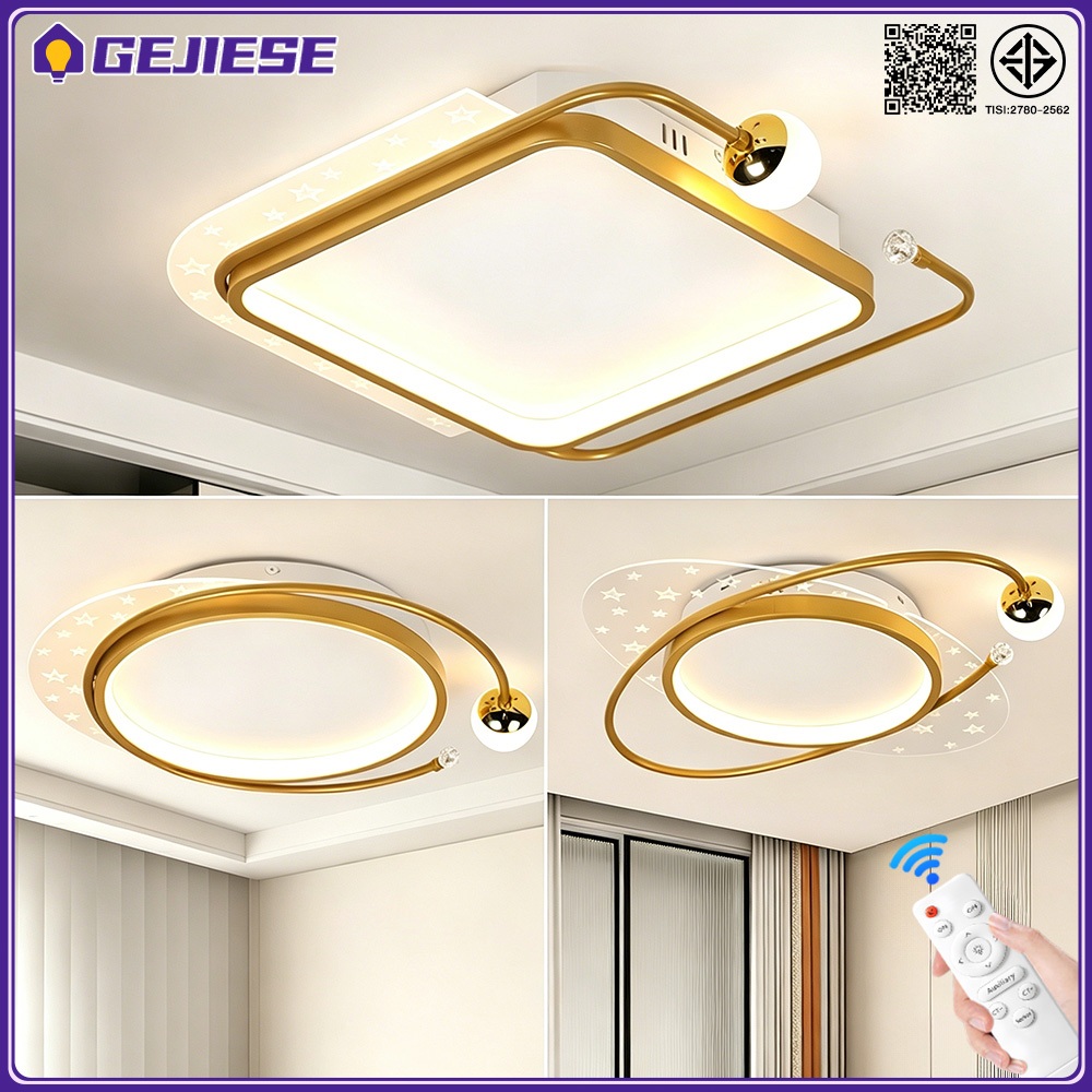 GEJIESE ไฟ 3 สี โคมไฟเพดาน LED สามารถปรับความสว่างได้ ไฟ led เพดาน ทอง/ดำ/ขาว ไฟเพดาน ด้วยการควบคุมระยะไกล หลอดไฟเพดาน