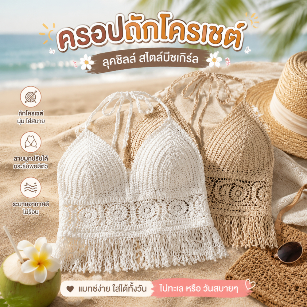 เสื้อสายเดี่ยวผ้าถักผู้หญิง เซ็กซี่ฤดูร้อน ระบายอากาศดี เหมาะไปเที่ยวทะเล