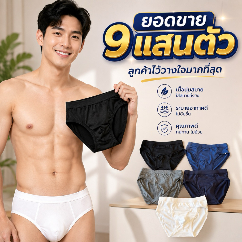 กางเกงในชายสไตล์เกาหลี ผ้านุ่ม ใส่สบาย มินิมอล