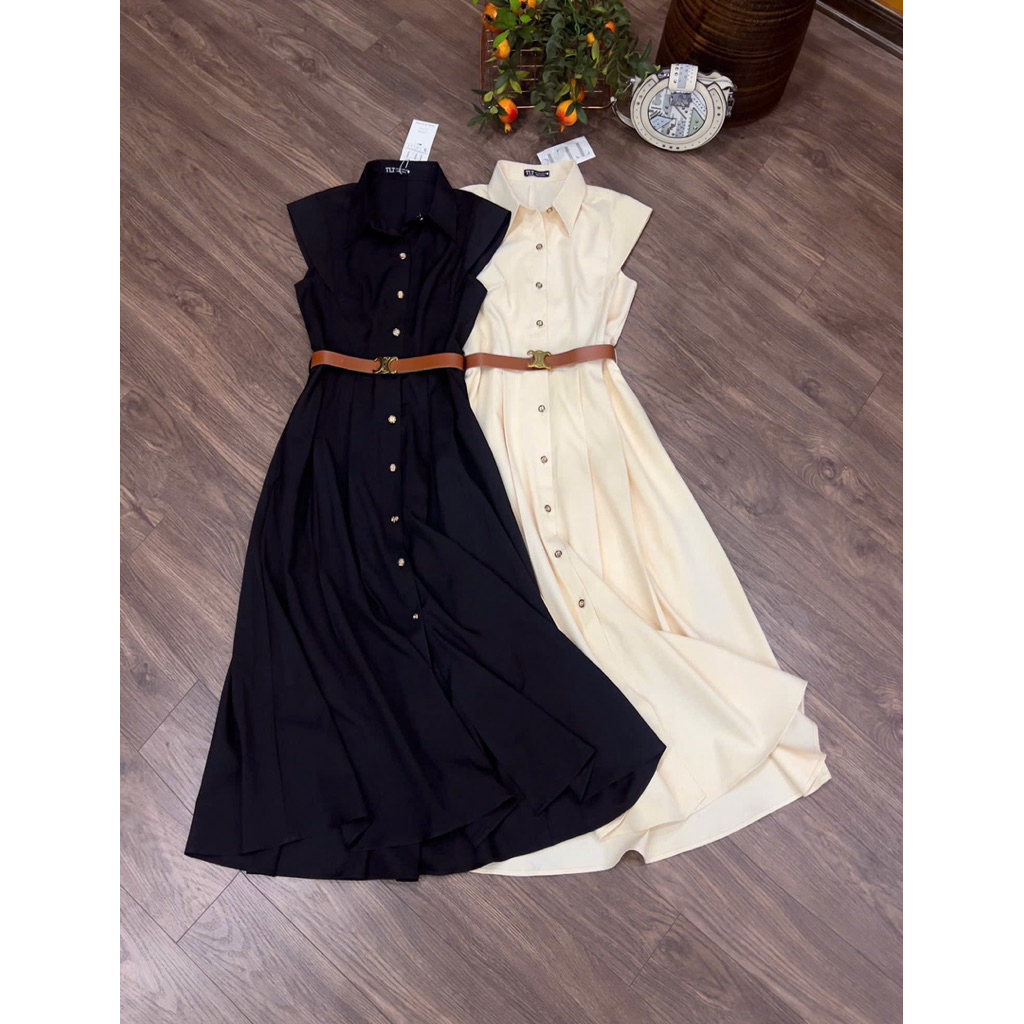 TLT Maxi dress เดรสทรงยาว แต่งจีบด้านหน้า มีเข็มขัด