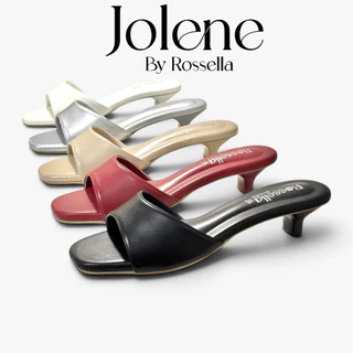 [รุ่นหนังนุ่ม PU Premium] รองเท้าแตะหน้าสวมส้นสูง 2 นิ้ว รุ่น Jolene by Rossella