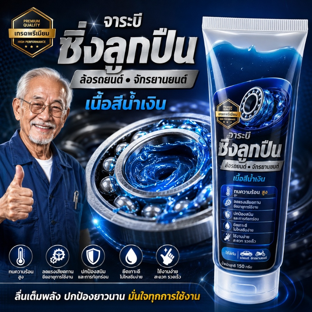 จาระบีซิ่งลูกปืนล้อรถยนต์ จักรยานยนต์ เนื้อสีน้ำเงิน