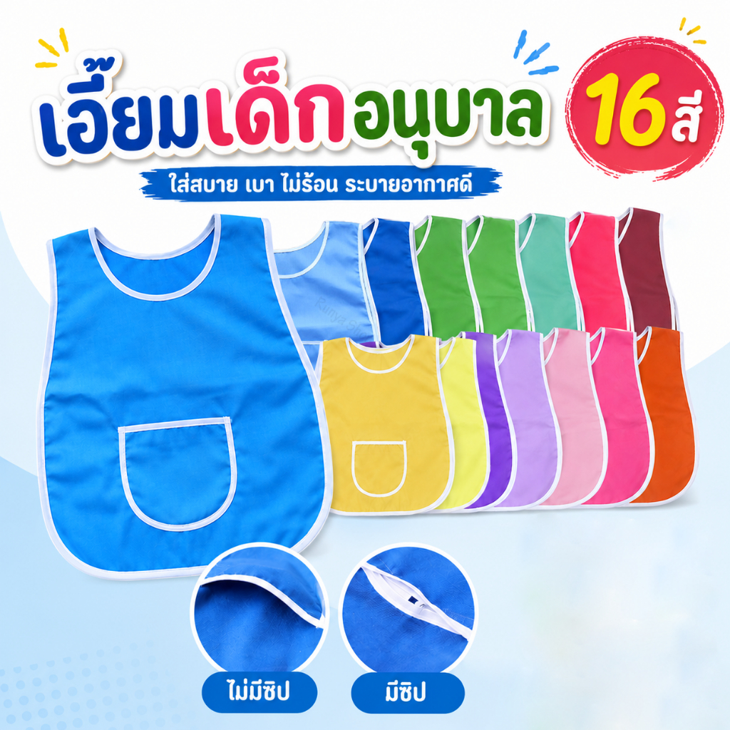 เอี๊ยมเด็กอนุบาล ผ้ากันเปื้อนเด็กอนุบาล เสื้อกันเปื้อนอนุบาล เอี๊ยมอนุบาล (F1F2)