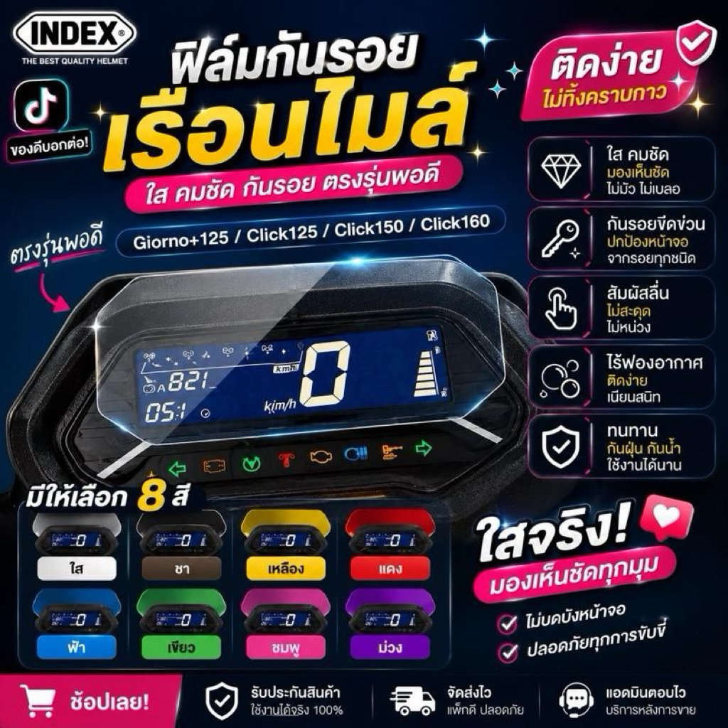 ฟิล์มกันรอยเรือนไมล์ Giorno+125 / Click125 / Click150 / Click160 ตรงรุ่น กันรอยใสคมชัด