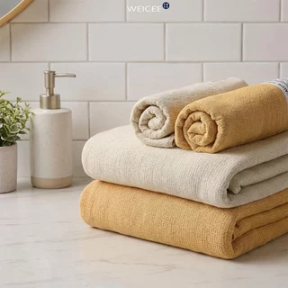 WEICEE ผ้าเช็ดตัว Cotton 100% ผ้าขนหนู เหมาะสำหรับคุณแม่และเด็กทารก สีไม่ตก ขนไม่ร่วง