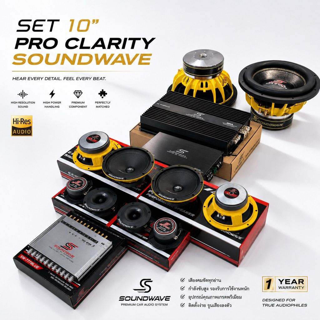 ชุดเครื่องเสียงรถยนต์ 10นิ้ว SET 10นิ้ว PRO Clarity SOUNDWAVE HIEND เครื่องเสียงรถยนต์ , เครื่องเสียงรถ , เพาเวอร์แอมป์