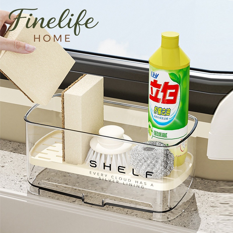 Finelife ที่วางฟองน้ํา ระบายน้ำ ชั้นวางฟองน้ำ ความจุขนาดใหญ่ ชั้นวางอ่างล้างจานในครัว มีถาดรองน้ำแบบลักษณะลาดเอียง