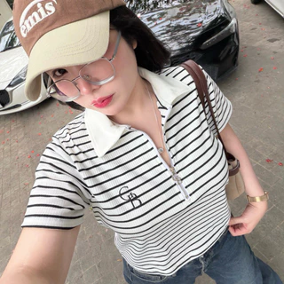 Ticha Shirt เสื้อครอปทิชา🤍🖤 เสื้อโปโลครอปคอซิป ปักโลโก้สุดเก๋ | Geebeety