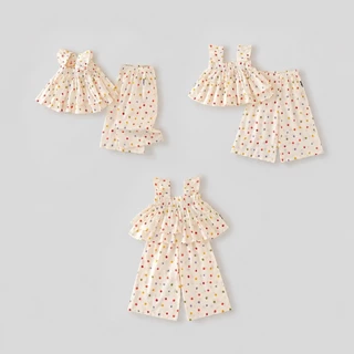 Hania kids พร้อมส่ง ชุดเซ็ตลายจุดเสื้อแขนกุด+กางเกงขายาว เสื้อผ้าเด็กผู้หญิง K4125442