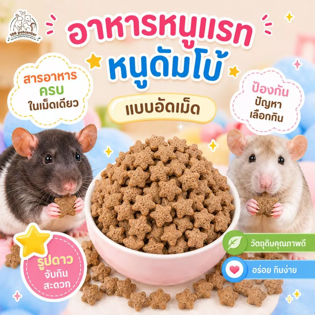 อาหารหนูแรท เม็ดดาว สำหรับดัมโบ้แรท สูตรเม็ดเดียวกินง่าย ลดเลือกกิน อาหารสัตว์เล็ก