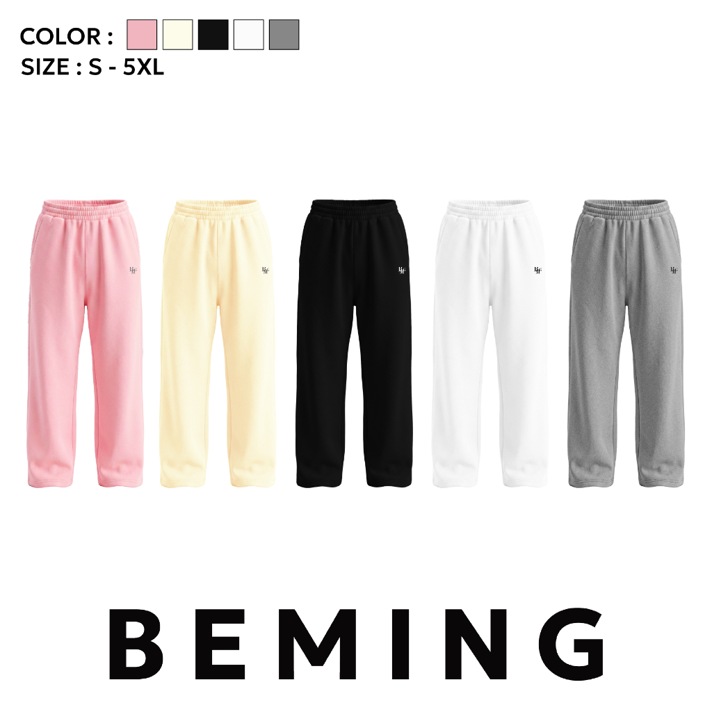 Bemingpants089(S-5XL)-Umji Pants - กางเกงวอร์มทรงปล่อยดีไซน์เรียบมินิมอลใส่ได้ทุกวัน