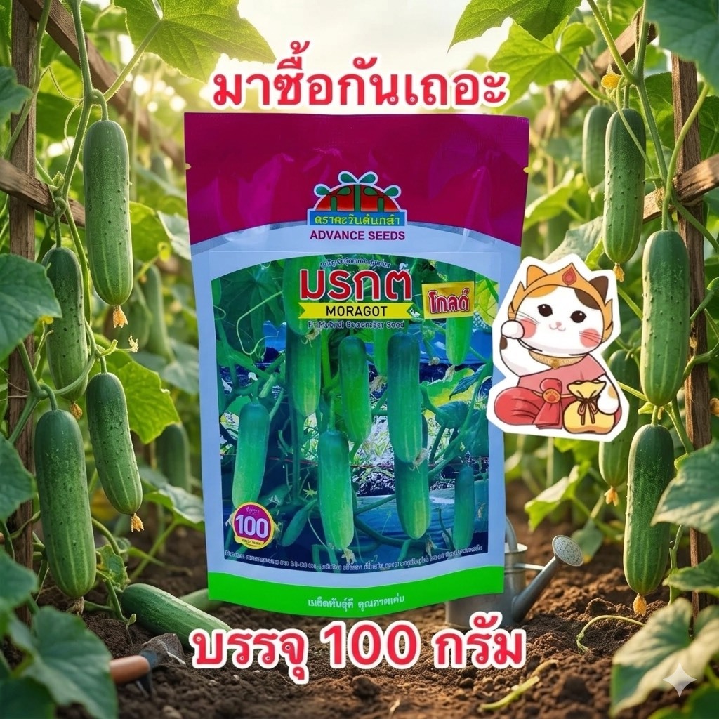 มรกตโกลด์ เมล็ดพันธุ์แตงกวาลูกผสม ตราตะวันต้นกล้า(สิ้นอายุ10/70) บรรจุ100กรัม/ซอง