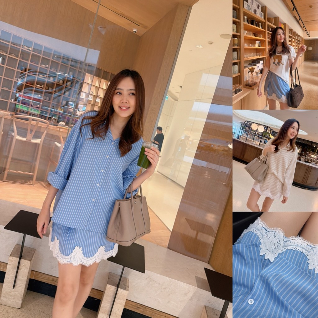 Bluebell cotton set   เสื้อเชิ้ต+กระโปรงลูกไม้มีขาสั้นซับในอย่างดี ใส่ง่ายแต่ดูมีอะไร แทบอยากหยิบใส่ทุกวัน