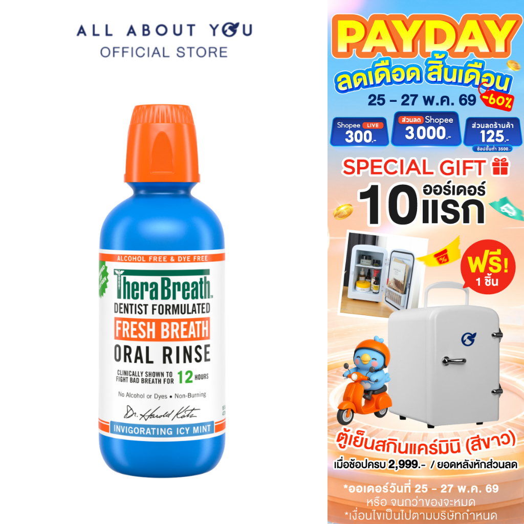 TheraBreath Fresh Breath Oral Rinse Invigorating Icy Mint 473ml.