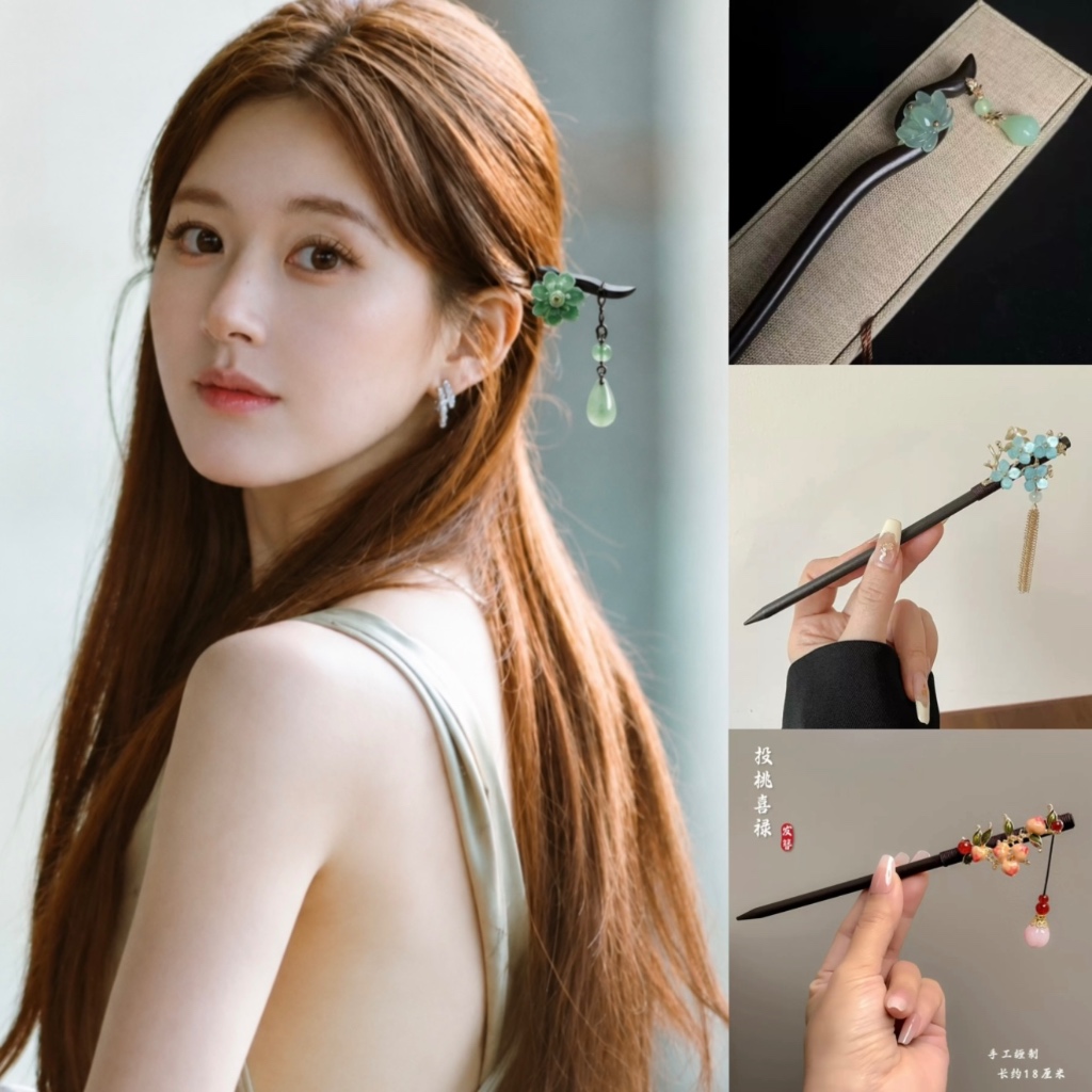 Accessories ปิ่นปักผมแบบใหม่สไตล์จีนพร้อมพู่ดอกไม้ สไตล์โบราณ ตะเกียบผม