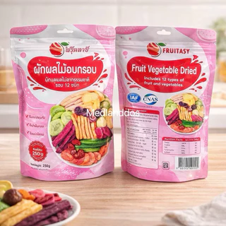 🍄(ห่อชมพู)🍄ผักผลไม้อบกรอบ (ขนาด 250 กรัม) ผักอบกรอบ 12 ชนิด ผักกรอบ ลอตผลิตใหม่ล่าสุด เพื่อสุขภาพ