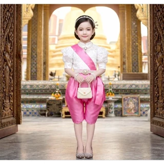 ชุดไทยเด็ก รุ่นโจงกระเบน+เสื้อลูกไม้แขนตุ๊กตาไหล่ยก+สไบ รวม 3 ชิ้น *ไม่รวมเครื่องประดับ*