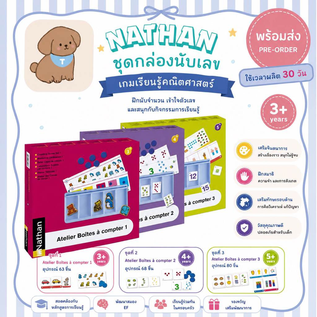 Nathan Atelier Boîtes à compter 1-3 ชุดกล่องนับเลขเสริมทักษะ สำหรับเด็กวัย 3-5 ปี