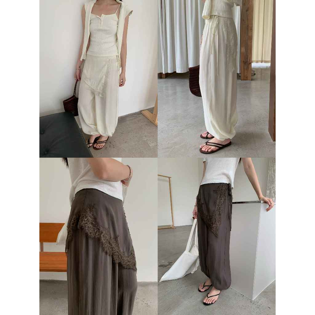 INBYIN - กางเกงเลเยอร์ลูกไม้ซาติน IBY LACE LAYER PANTS - I3704