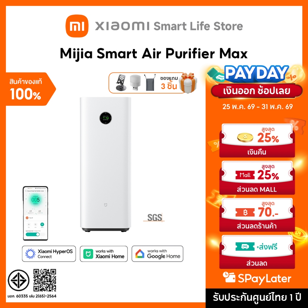 Xiaomi Mijia Smart Air Purifier Max /6 /4 ฟอกอากาศ I 1006.5m³/h อนุภาค CADR I 63-108 m² พื้นที่ให้บริการ I มีล้อเลื่อน