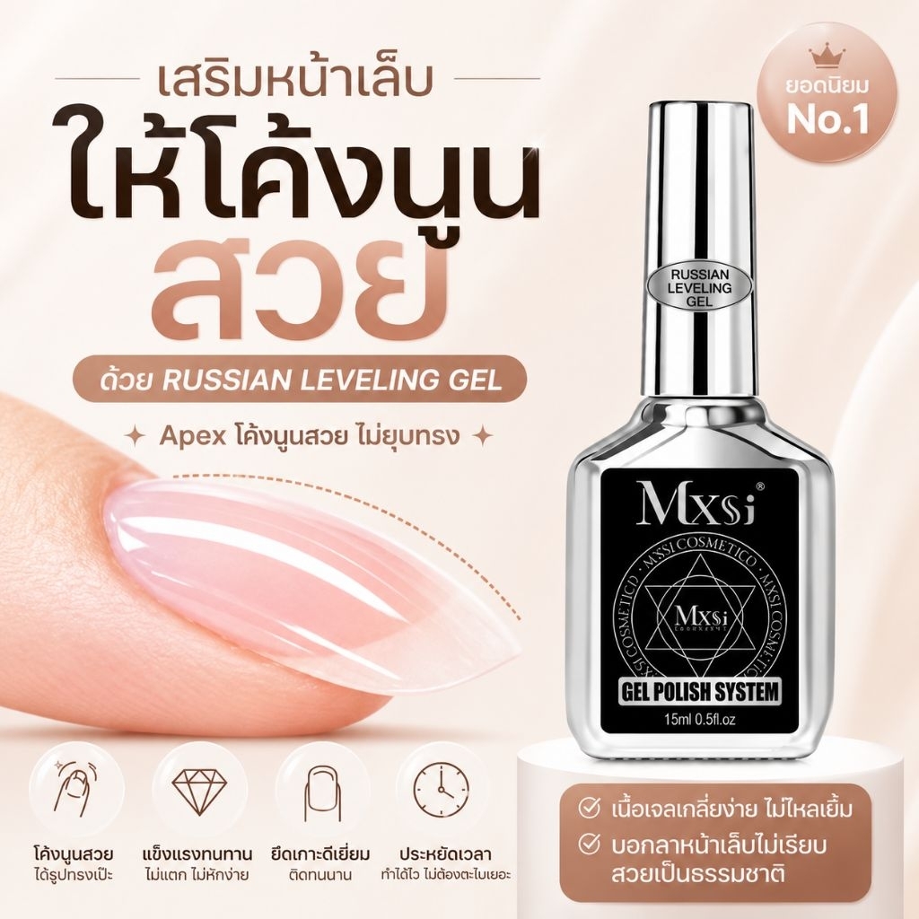 จัดส่งทันที ♡ MXSI LEVELING GEL เจลเสริมหน้าเล็บ​ Apex โค้งนูนสวย เจลไม่ไหล ไม่ร้อนเล็บ 15ml.