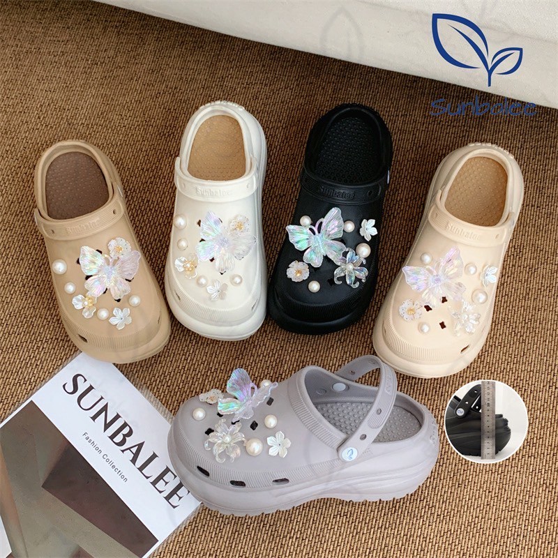SHO-SUN-8694🍭รองเท้าหัวโตสไตล์เกาหลี รองเท้าส้นตึก สีพื้นน่ารัก แถมตัวติดน่ารัก พื้นนิ่มใส่สบายมาก🍭