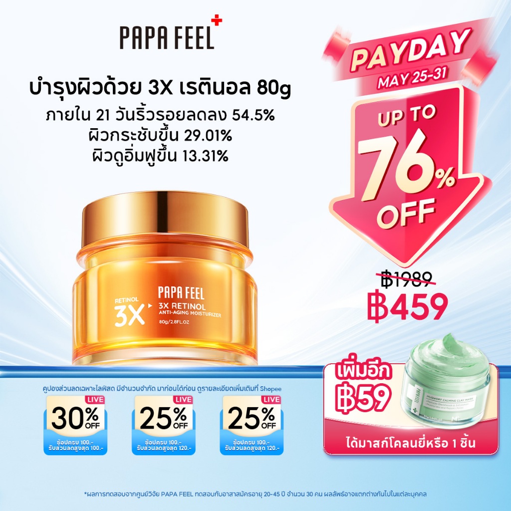 PAPA FEEL เรตินอล ครีมทาหน้า ลดริ้วรอย Anti Aging Moisturizer ครีม 80g 3X Retinol ไนท์ครีม Night Cream