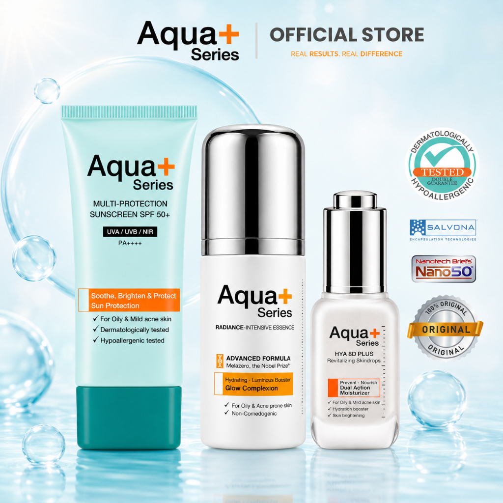 ( ชุดเซ็ต ) Aquaplus Sunscreen SPF 50+ 50 ml. &  Essence 30 ml &  HYA 8D PLUS 20 ml.