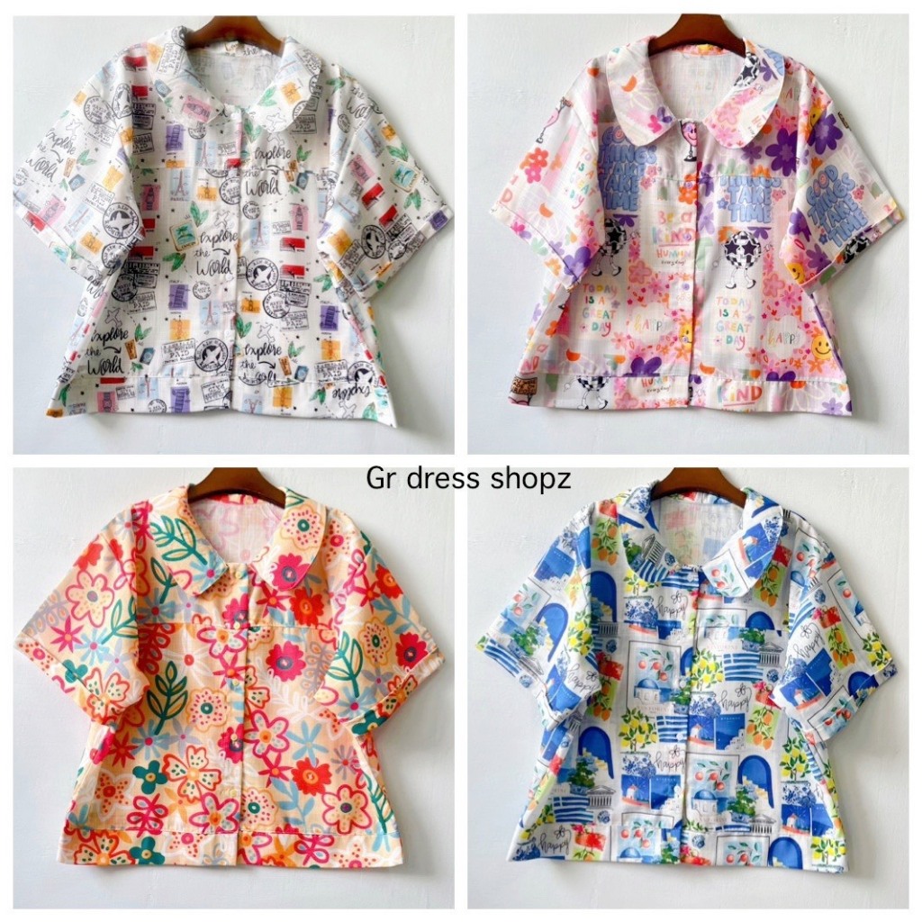 เสื้อผ้าฝ้ายพิมพ์ลายปกบัว อก 46 นิ้ว ยาว 23 นิ้ว งานร้าน DADA